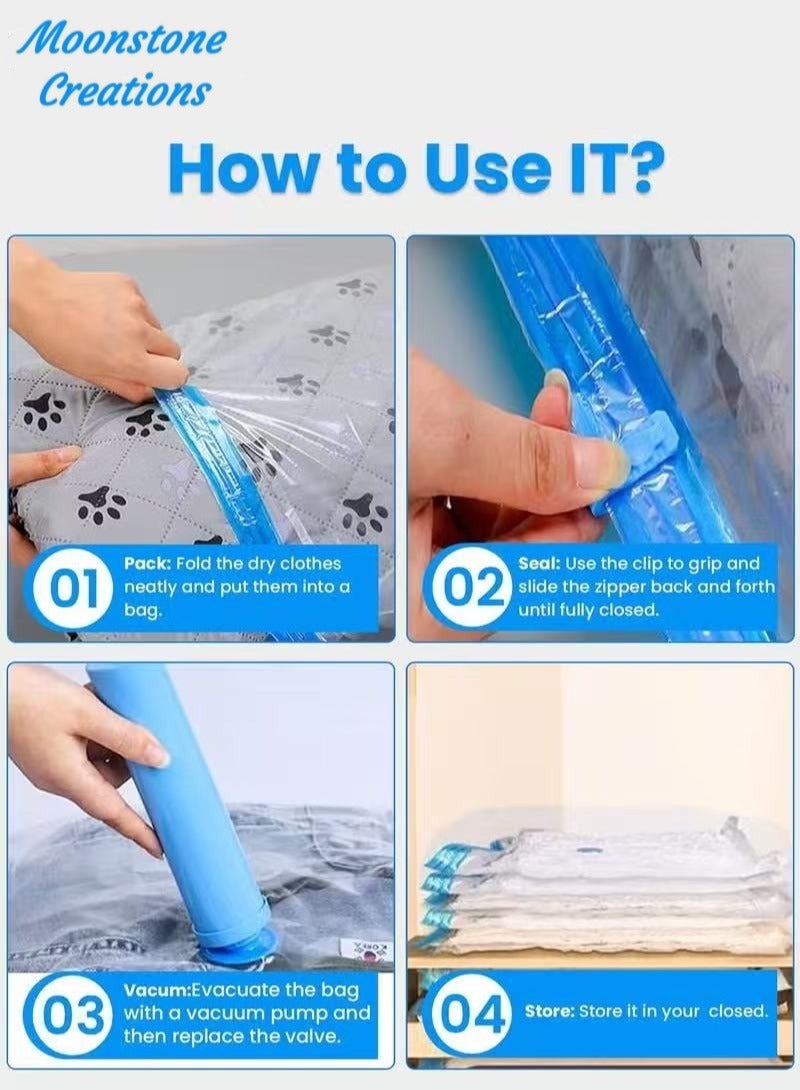 Moonstone Creations 12-Pack Vacuum Storage Bags with Manual Pump, Space Saver Compression Bags for Clothes, Bedding, Duvets, Pillows & Travel – 4 XL (80×100cm), 4 Large (60×80cm), 4 Medium (50×70cm) - Image 5
